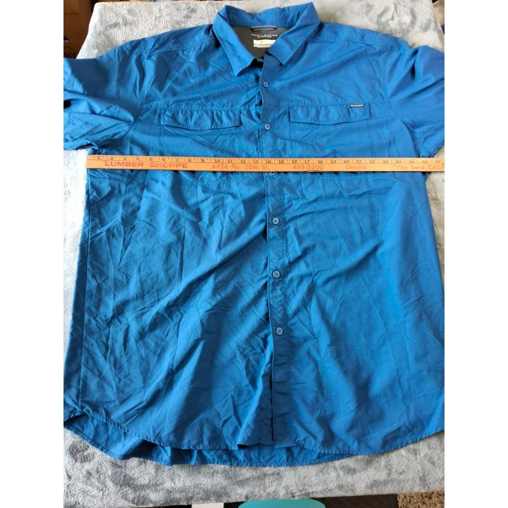 Columbia Mens Omni-Shade Blue Long Sleeve Fishing Hiking Shirt 2XT Tall‎